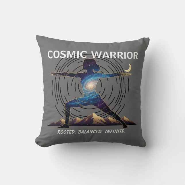 Kosmischer Yoga Krieger | Galaxie Körper Pose Kissen (Vorderseite)