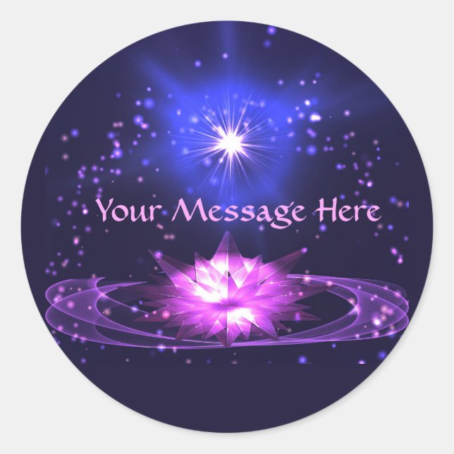 Kosmischer Zen Lila Crystal Lotus Blume Sterne Runder Aufkleber (Vorderseite)