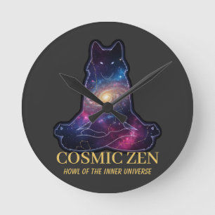 Kosmischer Zen Wolf – Meditierende Galaxie Runde Wanduhr