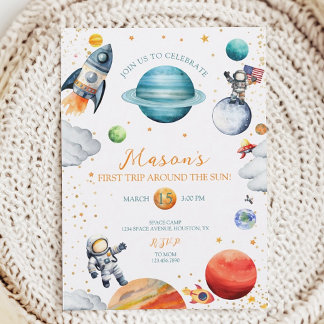 Kosmisches Abenteuer Watercolor Weltraum Geburtsta Einladung