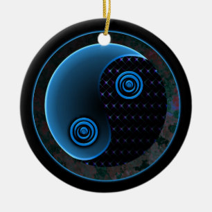 Kosmisches Blau in Balance Yin Yang Keramikornament