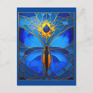 Kosmisches blaues Buntglas Schmetterling Postkarte