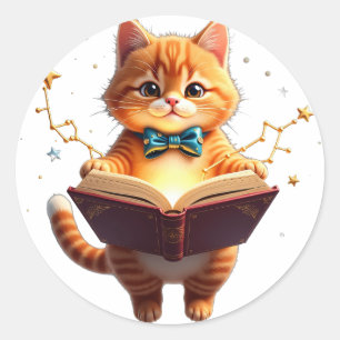 Kosmisches BuchTok-Katze liest im Weltraum-Galaxie Runder Aufkleber