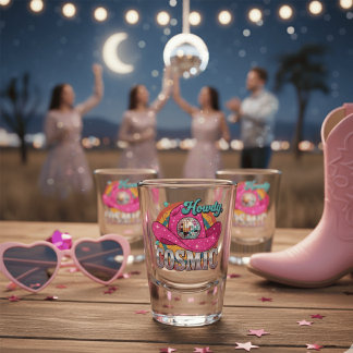 Kosmisches Cowgirl Rosa Disco Ball Cowboy Hut Jung Schnapsglas