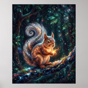 Kosmisches Eichhörnchen Sammelt Sternensaat Poster