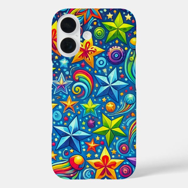 ✨ Kosmisches Farb-Sternenexplosions-Muster 🌈 Lebe iPhone 16 Hülle (Rückseite)