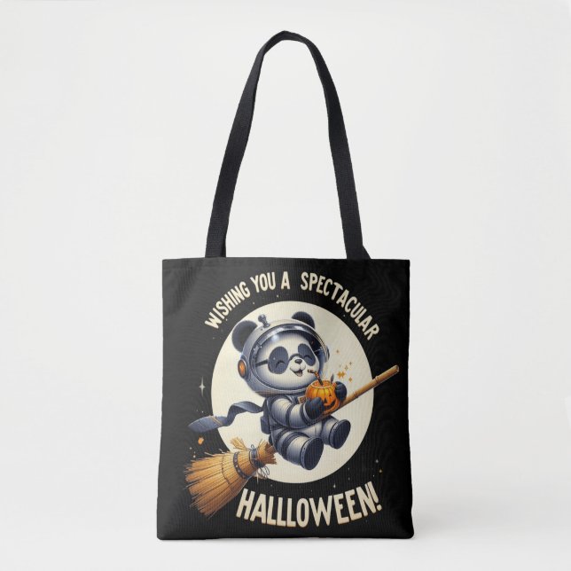 Kosmisches Halloween: Panda Astronaut Enjoys Pumpk Tasche (Vorderseite)