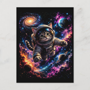 Kosmisches Katze Astronaut Galaxy Abenteuer Bunt Postkarte