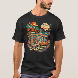 Kosmisches Kürbiskraftstoff Retro Weltraum Hallowe T-Shirt