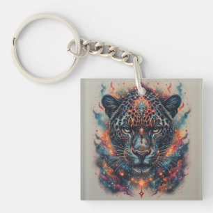 Kosmisches Leopardenportrait mit mystischer Wirkun Schlüsselanhänger