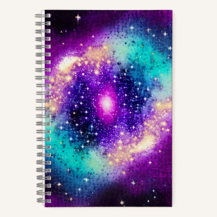Kosmisches Lila Blau und Gold explodierender Spaß  Notizbuch
