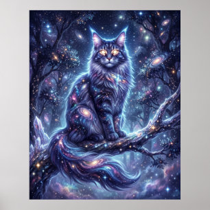 Kosmisches Maine Coon Stardust Forest Kunstwerk Poster