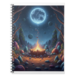 Kosmisches Mondlicht-Lagerfeuer-Fantasie-Spiralnot Notizblock