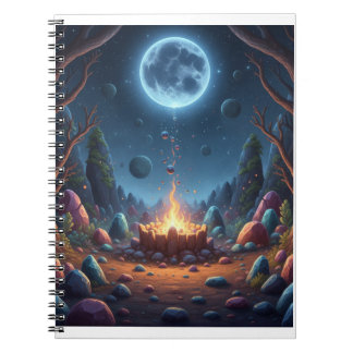 Kosmisches Mondlicht-Lagerfeuer-Fantasie-Spiralnot Notizblock