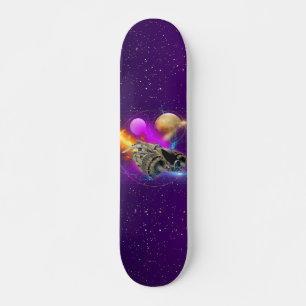 Kosmisches Raumschiff & Planeten Lila Retro-Univer Skateboard