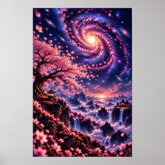 Kosmisches Sakura: Fallende Sterne Himmelsnacht Ku Poster