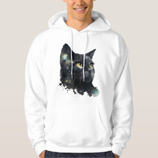 Kosmisches schwarzes Katze-Wasserfarben-T-Shirt – Hoodie