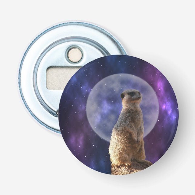 Kosmisches Sentinel: Meerkat unter dem Vollmond Flaschenöffner (Vorderseite)