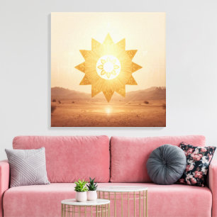 Kosmisches Sonnenportal Boho-Wandkunst Goldenes Leinwanddruck