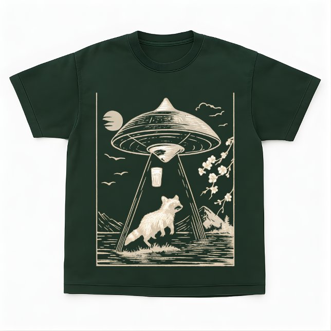 Kosmisches Wald-Waschbär-UFO-Design-T-Shirt T-Shirt (Von Creator hochgeladen)
