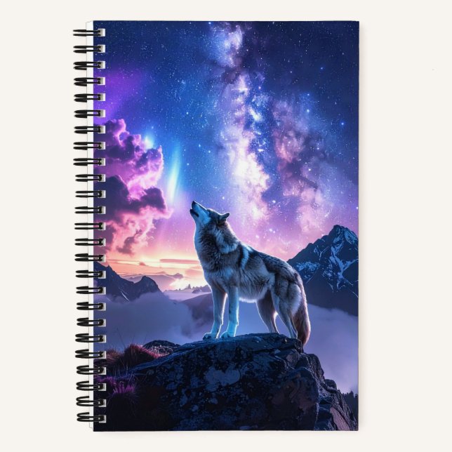 Kosmisches Wolf-Spiralnotizbuch Notizbuch (Vorderseite)