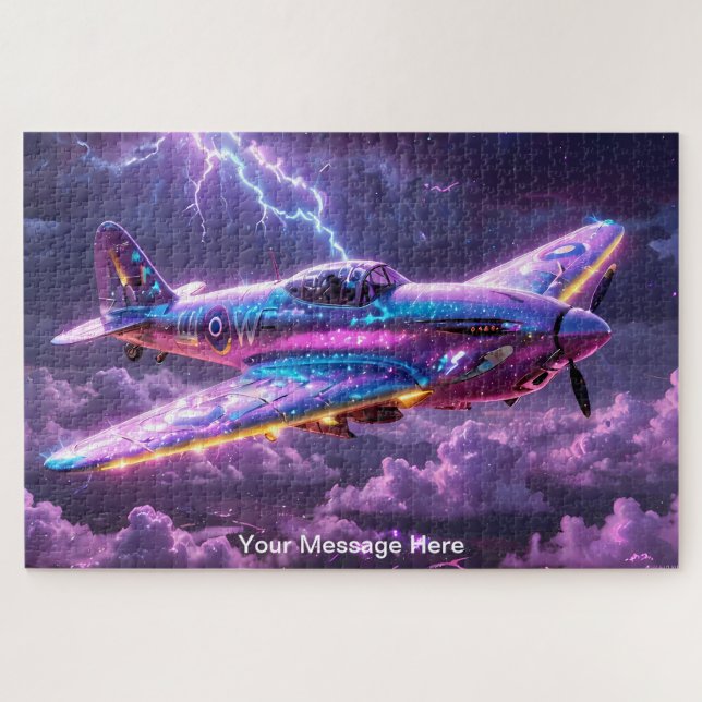 Kosmisches WW2 Spitfire mit lebhafter Neonfarbe (Horizontal)