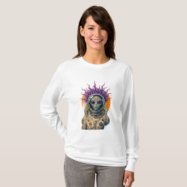 Kosmonaut Alien Langarmshirt T-Shirt (Vorne ganz)