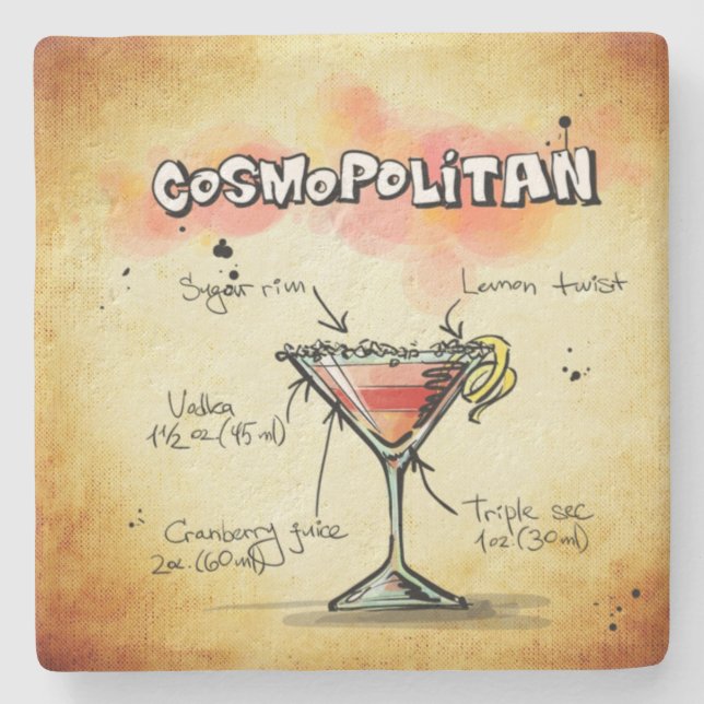 Kosmopolitischer Barkeeper Drink Rezept Steinuntersetzer (Vorderseite)