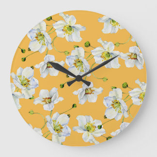 Kosmos, Aquarell, nahtlos, Blumenmuster. Große Wanduhr