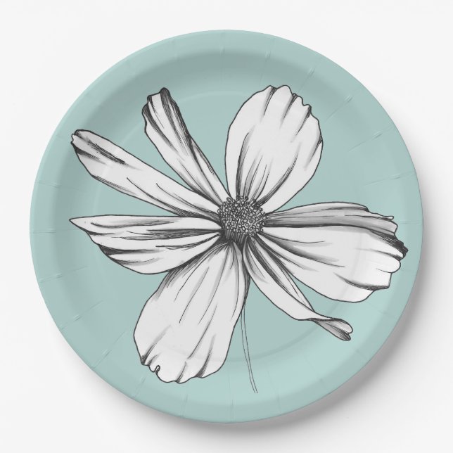 Kosmos-Blume auf Aquamariner Papierplatte Pappteller (Vorderseite)