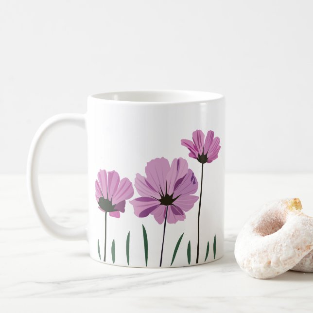 Kosmos Blume Lila Blume Rosa Blume Kaffeetasse (Mit Donut)