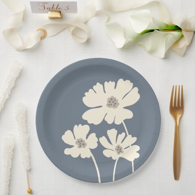 Kosmos-Blume Silhouetten Moderne Blumenmauer Pappteller (Hochzeit)