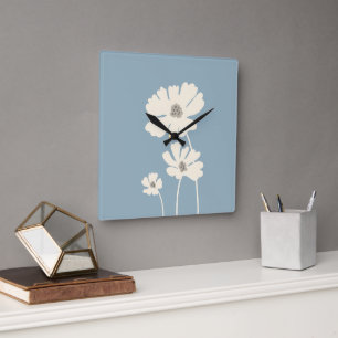 Kosmos-Blume Silhouetten Moderne Blumenmauer Quadratische Wanduhr