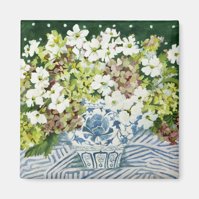 Kosmos und Hydrangeas in einer chinesischen Vase 2 Magnet (Vorne)