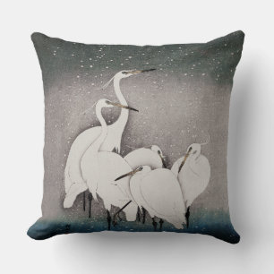 Koson Reiher im Schnee: Vintage-Japan Kissen