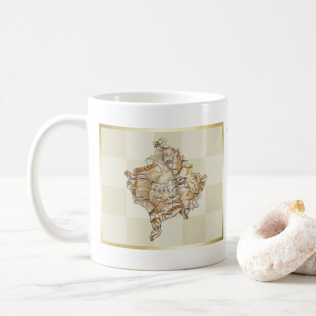 Kosovo-Flagge + Karten-Tasse Kaffeetasse (Mit Donut)
