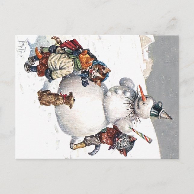Kostbare Katzen Gebäude ein Schneemann Postkarte (Vorderseite)