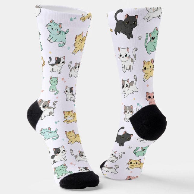 Kostbare Kawaii Cats Muster Socken (Gewinkelt)
