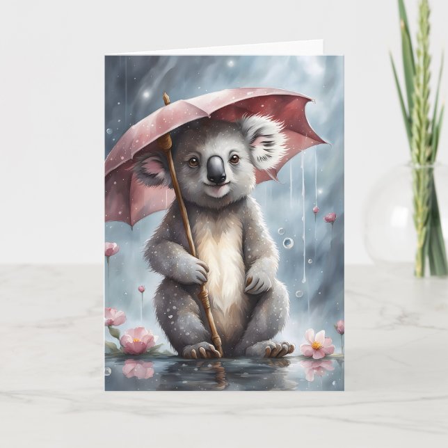 Kostbare Koala Umbrella Blume Illustration Blank Karte (Vorderseite)