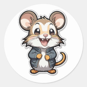 Kostbare Maus in Jacket-Cartoon-Design Runder Aufkleber