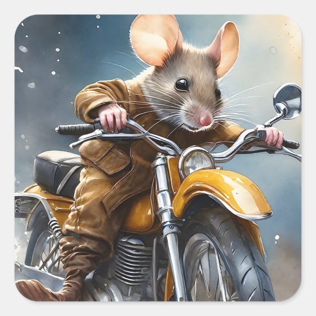 Kostbare Maus-Reiten eines Motorrads Quadratischer Aufkleber (Vorderseite)