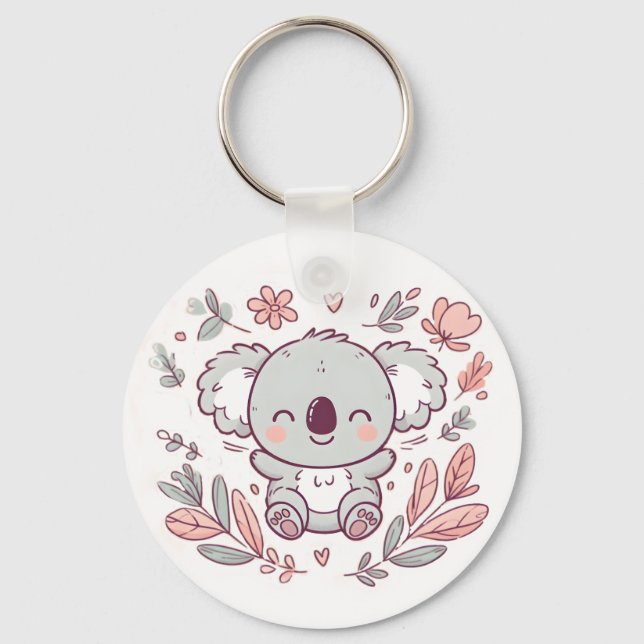 Kostbarer Koala-Schlüsselanhänger mit Blumendesign Schlüsselanhänger (Vorderseite)