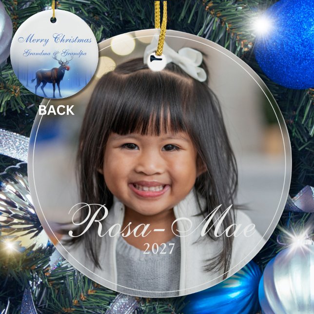 Kostbares Foto Custom Reindeer Winter Wonderland Keramik Ornament (Von Creator hochgeladen)