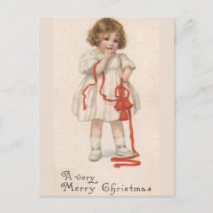 Kostbares vintage kleines Mädchen mit Weihnachtsba Feiertagspostkarte