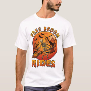Kostenlose Besenfahrten Halloween-Skelett-Kürbis O T-Shirt