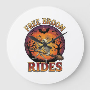 Kostenlose Besenfahrten Halloween-Skelett-Kürbis-S Große Wanduhr