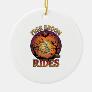 Kostenlose Besenfahrten Halloween-Skelett-Kürbis-S Keramik Ornament