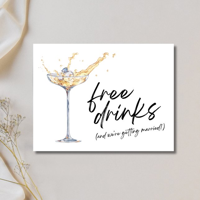 Kostenlose Getränke Champagner Hochzeit sparen Sie Ankündigungspostkarte (Free Drinks Champagne Glass Wedding Save the Date )