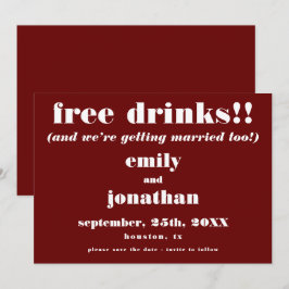 Kostenlose Getränke Lässige Burgunder Hochzeit spa Save The Date
