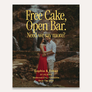 Kostenlose Torte Open Bar Retro-Foto Hochzeitseinl Flyer